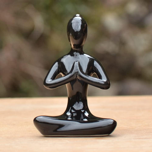 OwMell Lot of 4 Meditation Yoga Pose Statue Figurine Ceramic Yoga Figure Set Decor - Black...