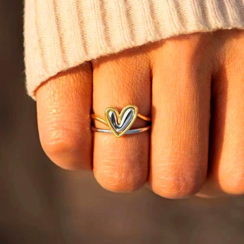 Self Love Ring Heart Ring Set for Women,Dainty Love Layered Heart Stackable Rings Fashion Heart Two-in-One Wedding Engagement Ring Sets Jewelry...