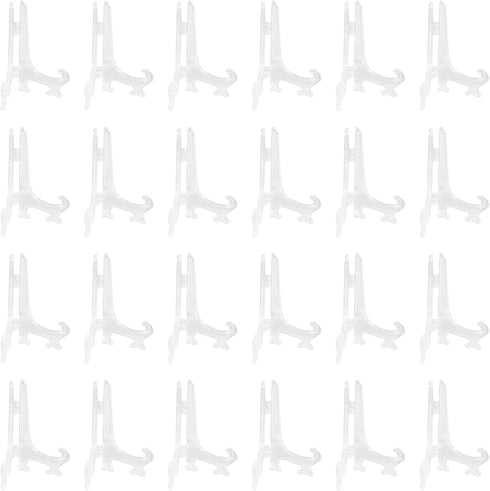 24 Pcs 4 Inch Clear Plastic Easels Plate, Picture Frame Stand Holder Acrylic Display Easels, Baseball Card Display Stand...