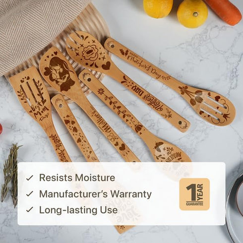 Premium Mother’s Day Bamboo wooden spoons for cooking - ideal wooden cooking utensils set Gifts For mom From Daughter - Wood Spoons for Cooking - ...