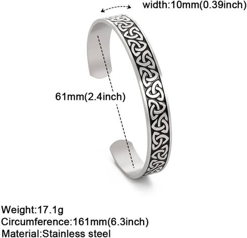 Celtic Knot Bracelet For Women Men Stainless Steel Cross Triquetra Celtic Open Bangle Bracelet Vintage Symbol Cuff Bangle Viking Norse Irish Amule...