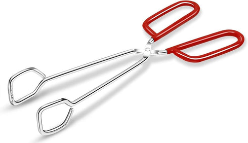 10-Inch Heavy Duty Stainless Steel Kitchen Tongs - Non-Slip Comfortable Red Grip, Scissor Design, Heat Resistant for BBQ and Cooking...