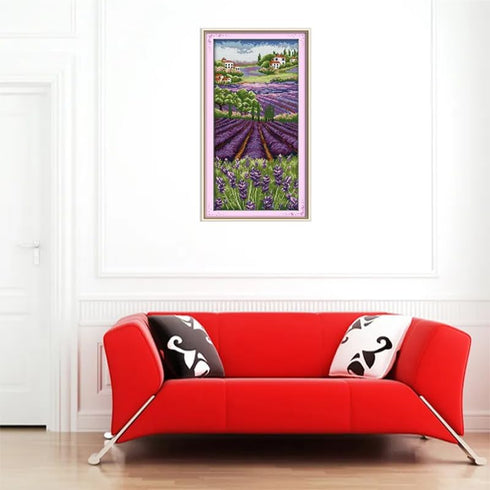 Lavender Champaign Stamped Cross Stitch Kits for Adults, Scenery Counted Pattern Needlepoint Kits Crafts Dimensions Cross-Stitch Stamped Kits Embr...