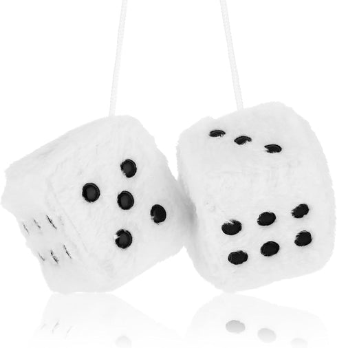 Fuzzy Plush Dice for Car Mirror 2.36” Pair of Retro Square Decoration Dice with White Dots Car Interior Hanging Ornament Decoration(White)...