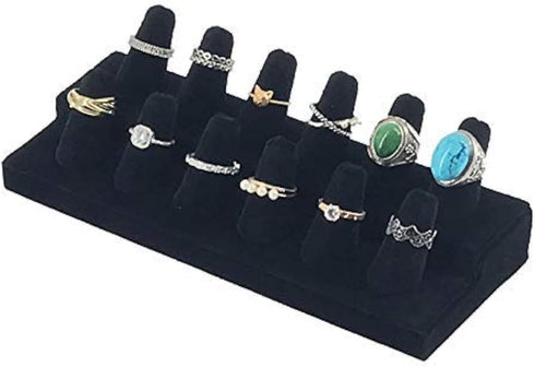 12 Fingers Ring Display Stands, Black Velvet 2 Step Ring Organizer, Showcase Display Drawer Ring Storage Jewelry Display Stands for Shows...