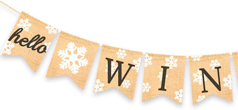 Burlap Hello Winter Banner Snowflake Winter Holiday Bunting Garland Decoration...