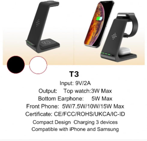 EDS T3 Wireless Charger, 15W Fast Wireless Phone iPod Charging Station Compatible with iPhone 15 14 13 12 Pro XS 8 Plus Samsung Galaxy S23 S22 S21...