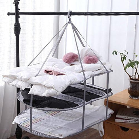 Looca 3-Tier Folded Mesh Clothes Hanging Dryer Sweater Drying Rack 30.3" L * 24.5" W*30.7" H...