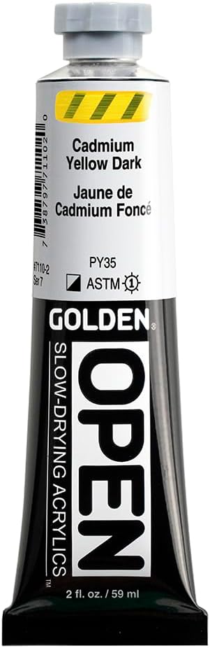 OPEN Slow-Drying Acrylics by GOLDEN, Cadmium Yellow Dark, 2 fl oz. tube, Professional Acrylic Paint, Semi-Opaque...