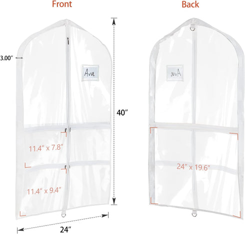 Univivi Clear PVC Dance Costume Bags Garment Bag 40 Inch for Dance Competitions, with 4 Medium Clear Zipper Pockets and 1 Large Back Zippered Pock...