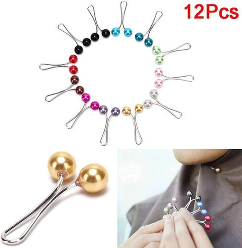 12Pcs Black and White and Gold Headscarf Pearl Pins Clips U Shape Hijab Scarf Lady Muslim Scarf Shawl Clips Scarf Brooches Pin Jewelry Accessories...