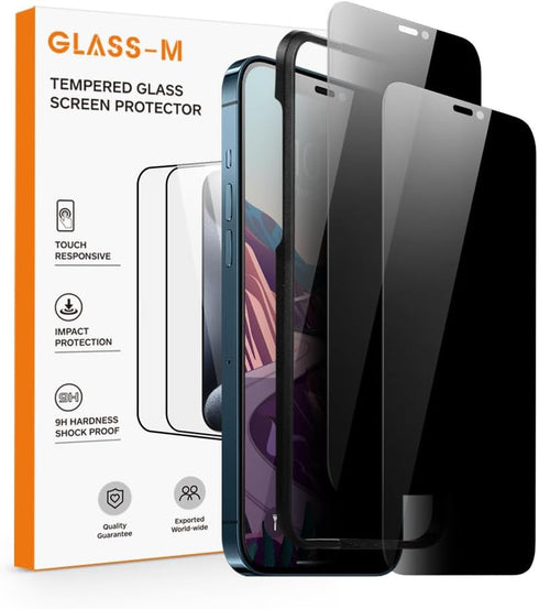 GLASS-M Privacy Screen Protector for iPhone 12 Pro Max, Anti-Spy 9H Tempered Glass with Installation Frame, Anti-Peep Screen Cover - 2 Pack...