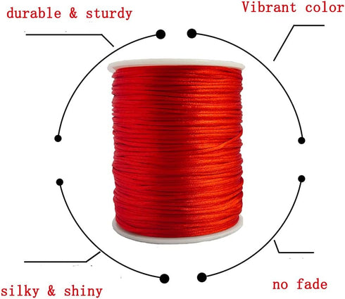 1.5 mm Nylon Satin Cord Beading Braided Thread String for Macrame Bracelets Chinese Knotting,Necklaces,Jewelry Making 109 Yards (Red)...