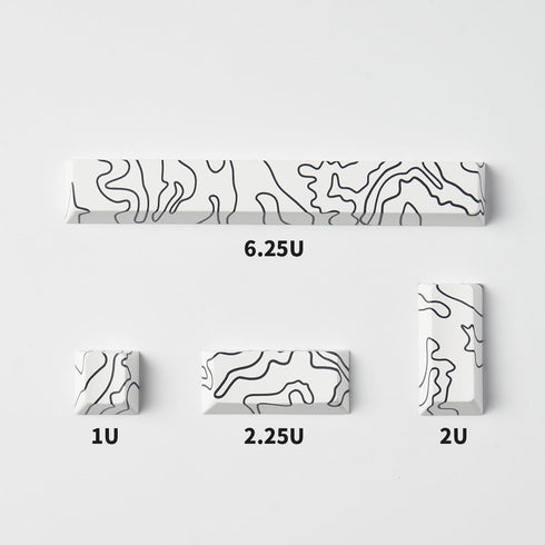 4pcs Keycaps, White Topographic Keycaps PBT Keycap Cherry Profile Dye-Sublimation Space Bar 6.25U ESC Enter Custom Keycap Set for Mechanical Keybo...