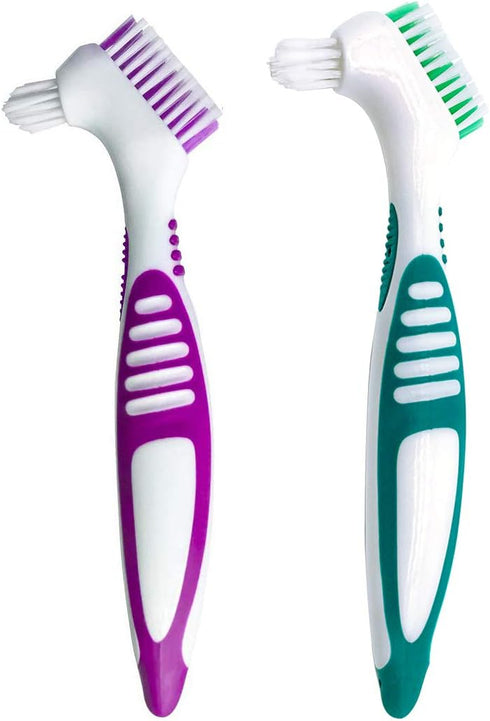 Premium Hygiene Denture Cleaning Brush Set, Multi-Layered Bristles & Ergonomic Rubber Handle, for Denture Care(Purple & Green)...