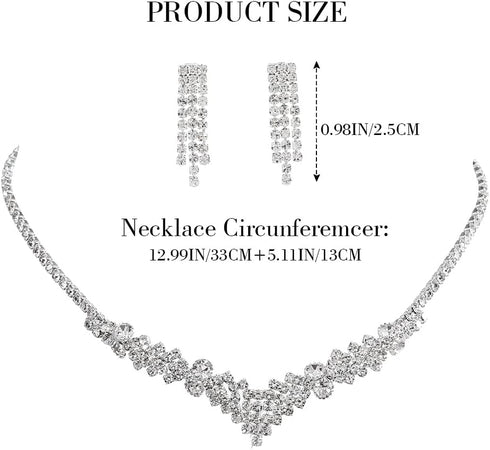 Unicra Silver Bride Necklace Earrings Set Bridal Wedding Jewelry Sets Party Rhinestone Costume Jewelry Set Crystal Choker Necklace for Women and B...