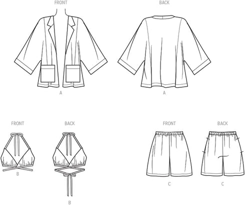 New Look Misses' Jacket, Wrap Halter Top and Shorts Sewing Pattern Packet, Design Code M8295, Sizes 8-10-12-14-16-18-20, Multicolor...