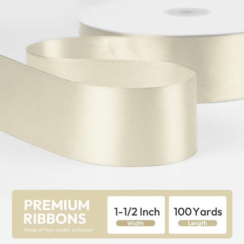 1-1/2" x 100 Yards Satin Ribbon - Ivory Silk Ribbon with Spool - Ideal for Gift Wrapping, Floral Bouquets, Crafts, Wedding Party Decorations, Chri...