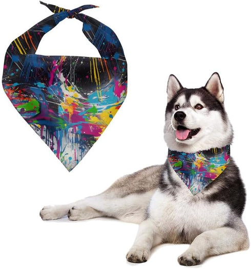 Colorful Ink Splash Dog Scarf Clothing Accessories, Graffiti Art Adjustable Fit Dog Scarves for Dog Costume Supply, Bright Color Splashes Pet Tria...