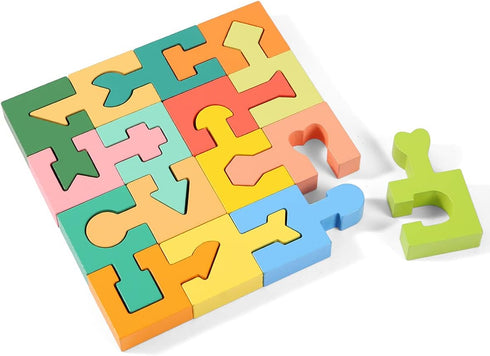 Wooden Shapes Puzzles Blocks Geometric Brain Teaser Montessori Toys Jigsaw 3D Logic IQ Game Shape Sorter Preschool STEM Educational Learning Gift ...