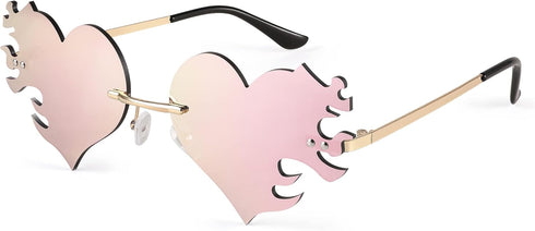 FEISEDY Melting Flame Heart Sunglasses For Women Men Trendy Rimless Fire Shaped Party Glasses B2366...