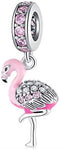 YUHE Pink Flamingo Charm 925 Sterling Silver Beads with Clear CZ Fit Women Pandora Style Bracelet,for Thanksgiving/Christmas Day...