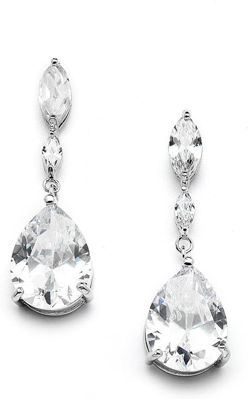 Mariell Cubic Zirconia Crystal Teardrop Dramatic Size Dangle Bridal Earring with Platinum Plating for Wedding, Bridesmaid, Prom Jewelry Gift...