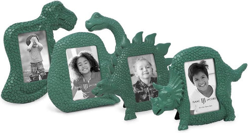 Isaac Jacobs 2” x 3” Resin Dinosaur Picture Frame, Vertical Keepsake Photo Frame with Easel and Hanging Tabs for Tabletop, Desktop & Wall Display ...