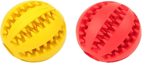 Dog Treat Toy Ball, Dog Tooth Cleaning, Toy Interactive Dog Toys, Dog Puzzle Teething Toys Ball, Pack of 2 (Red & Yellow, 2.36" 6cm)...