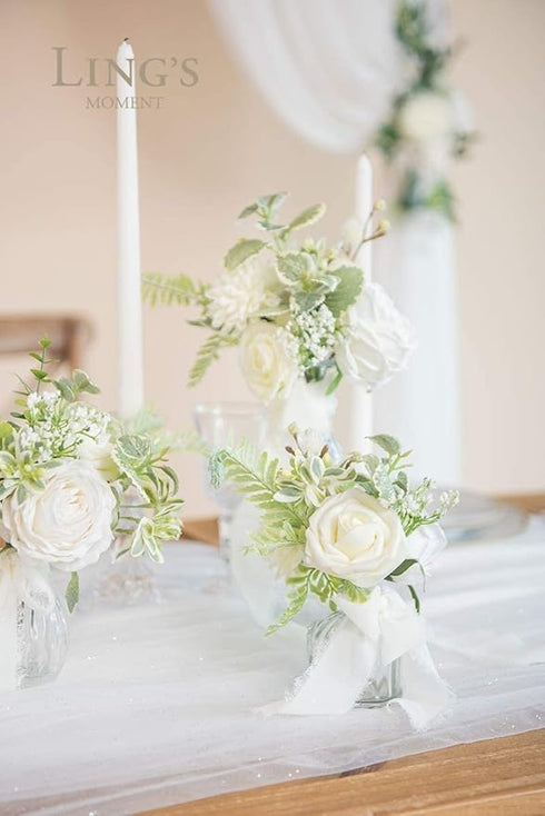 Ling's moment Artificial Flowers 25Pcs Ivory Roses Decor w/Stems,3" Real Touch DIY Foam Floral for Wedding Bouquet/Centerpieces, Outdoors Party Ba...