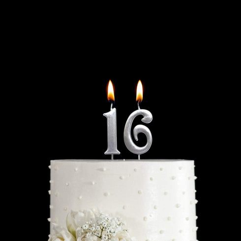 MAGJUCHE Silver 16th Birthday Numeral Candle, Number 16 Cake Topper Candles Party Decoration for Girl Or Boy...