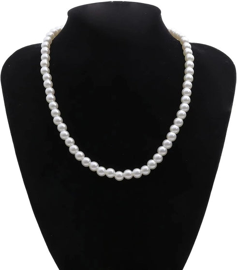 Pearl Necklace for Men, White Pearl Necklace for Women, 8MM Round Pearl Necklace, Pearl Jewelry 20" Length...