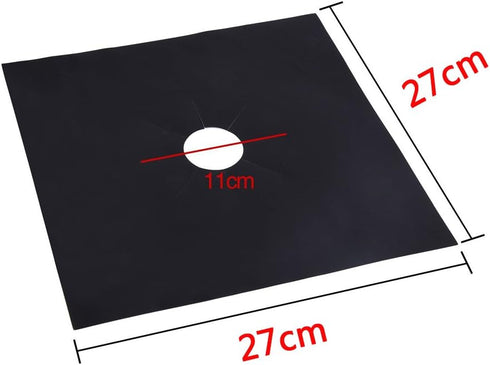 Non-Stick Gas Range Protectors - Reusable Aluminum Foil Gas Stove Burner Cover Protector Liner Clean Mat Pad - Set of 4 (black)