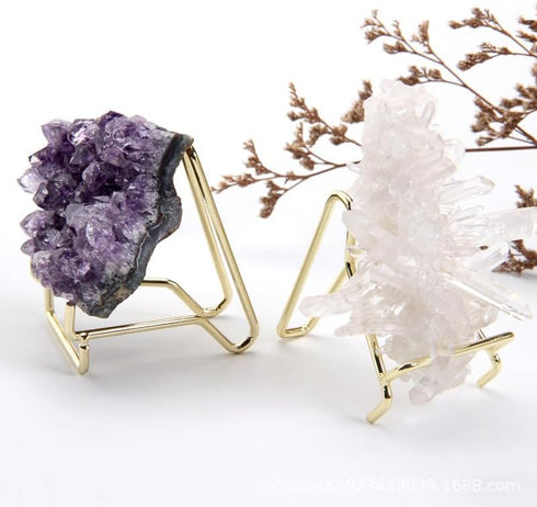 Rock Display Stand Gold Metal Easel Stands Crystals Holder for Display Collectibles Crystals, Rocks, Geodes, Heart Stones, Mineral Agate Fossil , ...