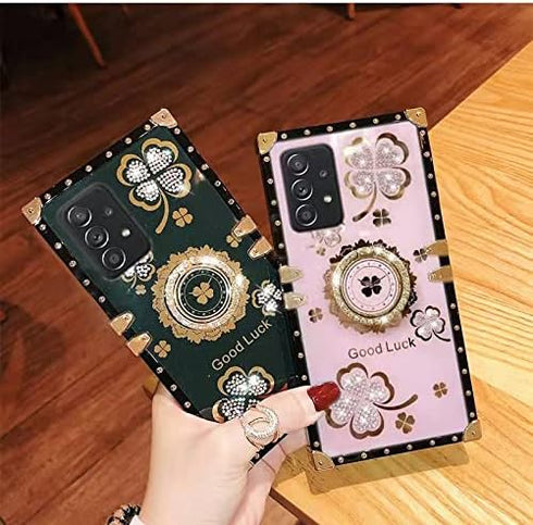 for Samsung Galaxy S21 Ultra Bling Case Fashion Square Bling Diamond Glitter Soft Trunk Cover with Ring Holder Kickstand Phone Skin,Gold...