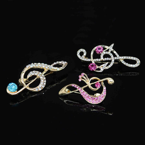 3Pcs Crystal Pearl Music Note Brooches Elegant Rhinestone Treble Clef Statement Brooch Pins Fashion Jewelry Accessories for Women Girl Gift...
