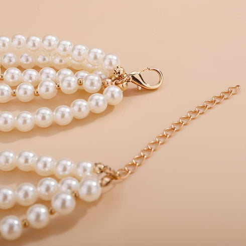 1920s MultiLayer Pearl Necklace with Brooch Faux Pearls Necklace Set Vintage Bridal Pearl Necklace Earrings Jewelry Set...