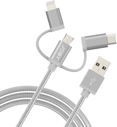 JOBY 3-in-1 Charging and Sync Cable, 1.2m Length, Space Gray, Lightning Cable, USB C Cable, Micro USB Cable, Smartphone Cable, MFi Certified...