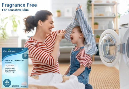 Laundry Detergent Sheets - Fragrance Free - No Plastic Jug (60 Loads) 30 Sheets, Liquidless Technology...