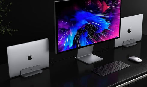 Aluminum laptop vertical stand organizer, sturdy laptop computer holder desktop stand compatible with new Retina Apple MacBook Pro/Air, Mac mini a...