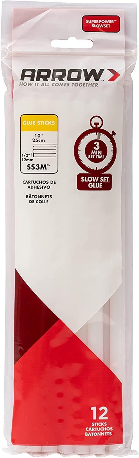Arrow SS3M Full Size Slow Set Glue Sticks for Hot Glue Guns, Use for High Temp and Low Temp Crafting, Hobbies, and General Repair Projects, 10-Inc...