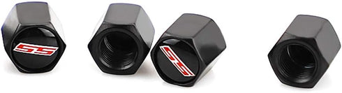4Pcs Valve Stem Air Caps Red SS Logo Car Tire Covers Rustproof Zinc Alloy Chrome for Chevy Camaro Ford Styling Decoration Accessories(Tires Parts ...