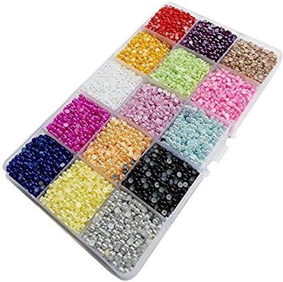 Chenkou Craft 18000pcs Assorted 15 Colors Half Flatback Imitation Pearl Bead 3mm Gem Scrapbook Craft DIY Beads + Plastic Box...