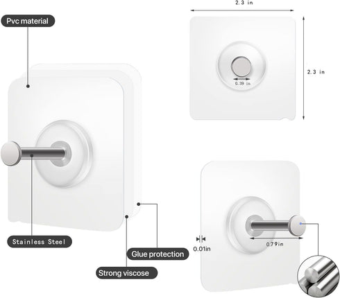 Reusable Adhesive Wall Hooks 13.5lbs(Max) Transparent , Waterproof and Oilproof For Bathroom Kitchen Heavy Duty 10 Pack...