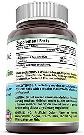 Amazing Formulas L-Arginine/L-Citrulline Complex 1000mg 120 Tablets Supplement| Non-GMO | Gluten Free | Made in USA...