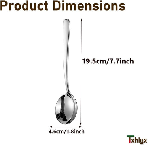 Soup Spoons,Bouillon Spoons SUS 304 Stainless Steel Large,Thick Heavy Duty,Round Spoons,Dishwasher Safe,7.7 x 1.8 Inch Set of 4 (Silver)...
