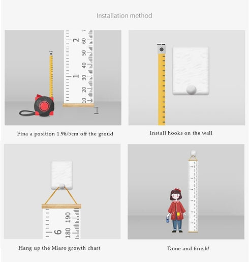 Kids Growth Chart, Wood Frame Fabric Canvas Height Measurement Ruler from Baby to Adult for Child's Room Decoration 7.9 x 79in (7.9 x 79in, Blue D...