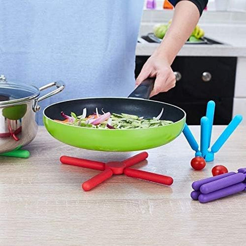 3/Pack Foldable Silicone Trivets, FENGCHEN Folding Trivets, Non-Slip Collapsible Cross Compact Design Expandable Silicone Pot Holder,Gray...