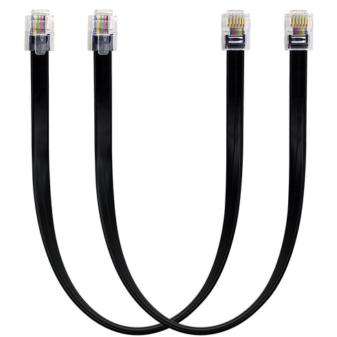 RJ12 Cable Short 1 Foot Telephone Line Cord with 6P6C Connector Landline Phone Wire for Both in-Wall and Out-Wall Using, Black, 2 Pack, AV06109...