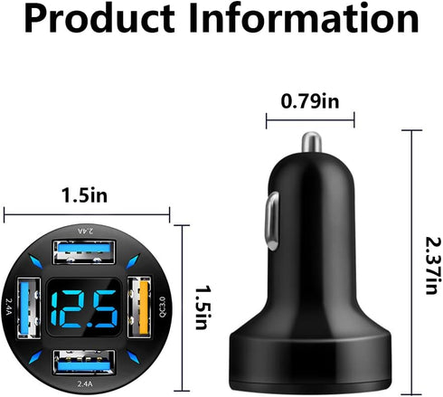 Car Charger 66W Super Fast Charging with USB 2.4A&QC 3.0(Voltmeter&LED Lights) Universal Quick Charge for 12-24V Car Cigarette Lighter Plug,Compat...
